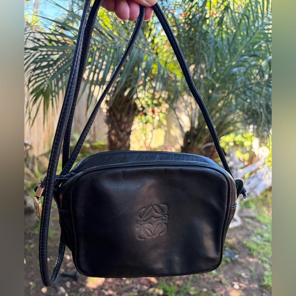 Darling Loews Anagram Buttersoft Black Leather Mini Crossbody Bag Long Strap